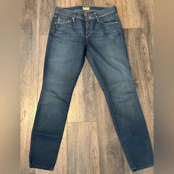 MOTHER The Vamp Gift Wrapped Dark Blue Cropped Jeans ankle slits - Picture 6 of 11